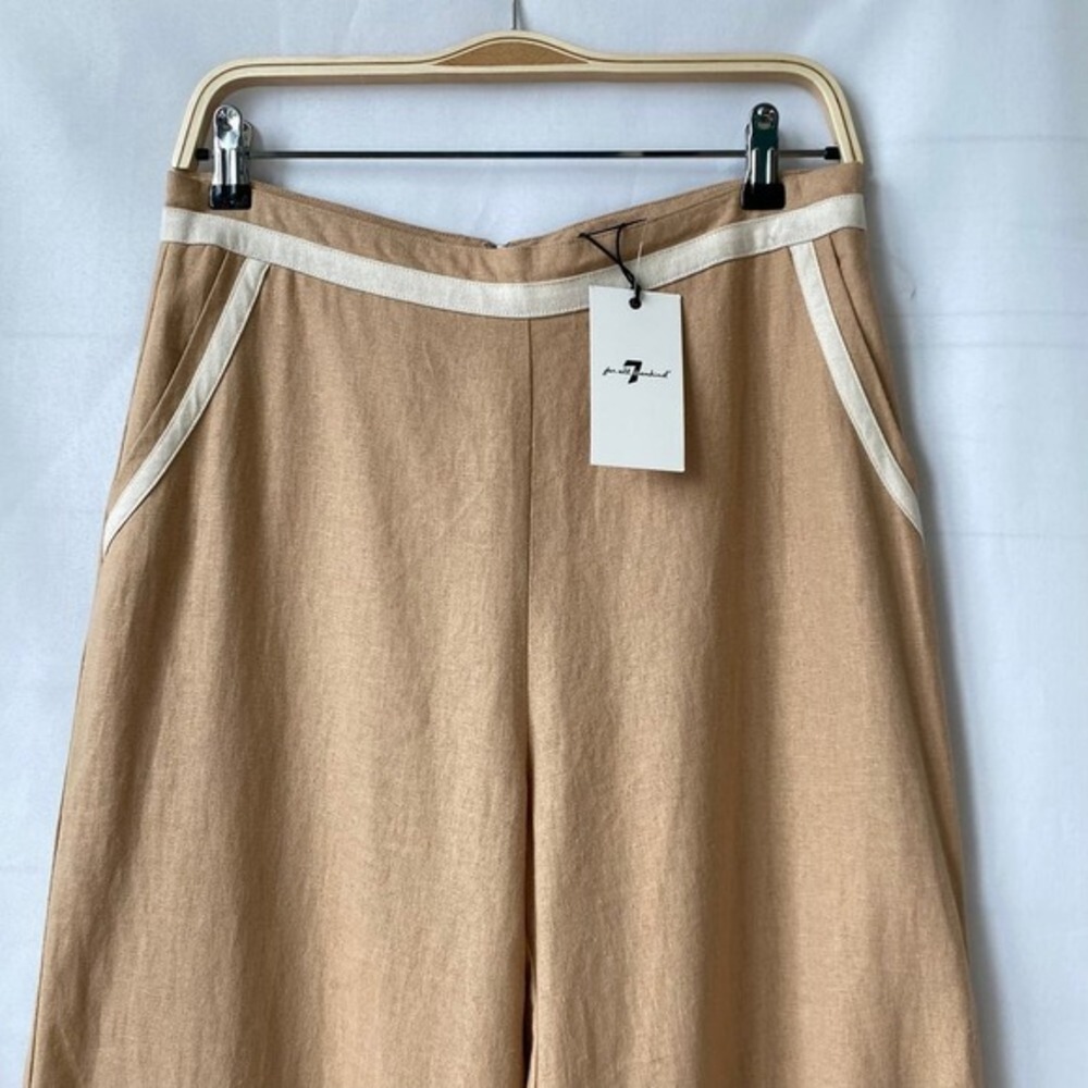 7 For All Mankind Women Wide Leg Linen Blend Trouser Pants Size M Tan Luxury NWT - Picture 11 of 11